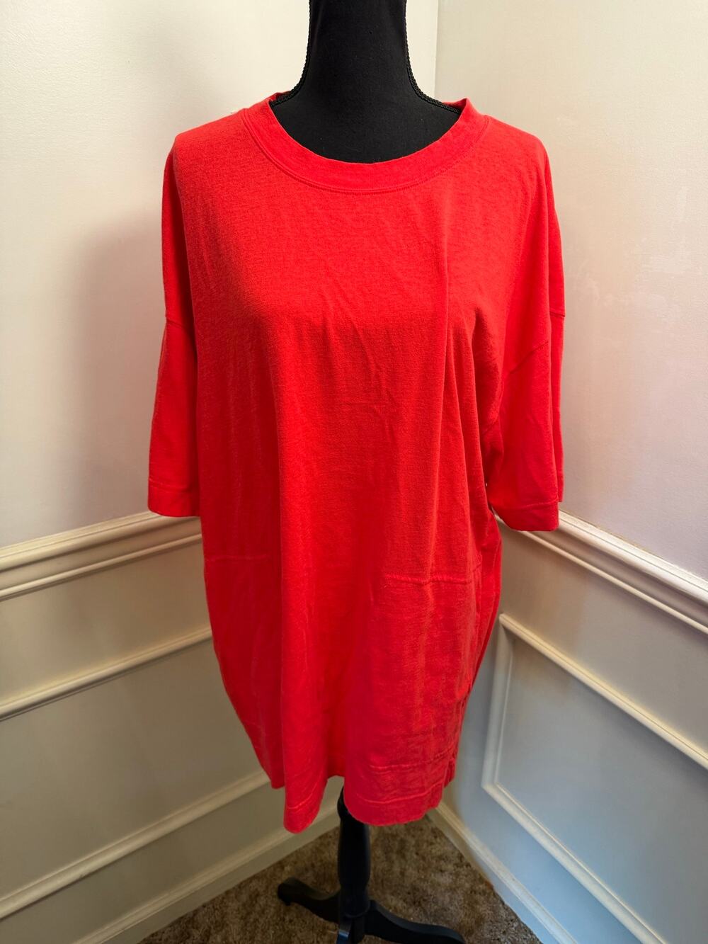 Free People Free-est Extreme Tee Mini Dress Coverup Pockets Red Beach Oversized